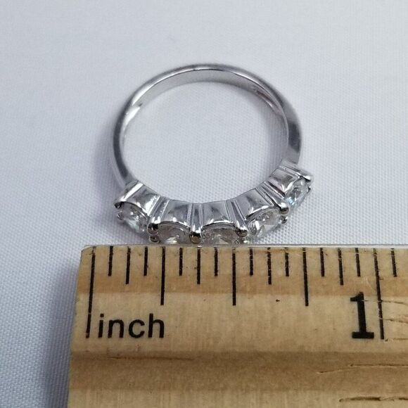 Vintage Sterling Silver Sparkly CZ Five Stone Stacking Band Ring, Size 6, Estate - Picture 8 of 10